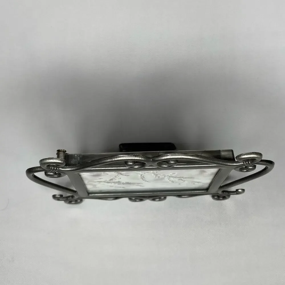 Vintage Pewter Mini Picture Frame Scrollwork Swivel Closures 2x3 Victorian Goth
